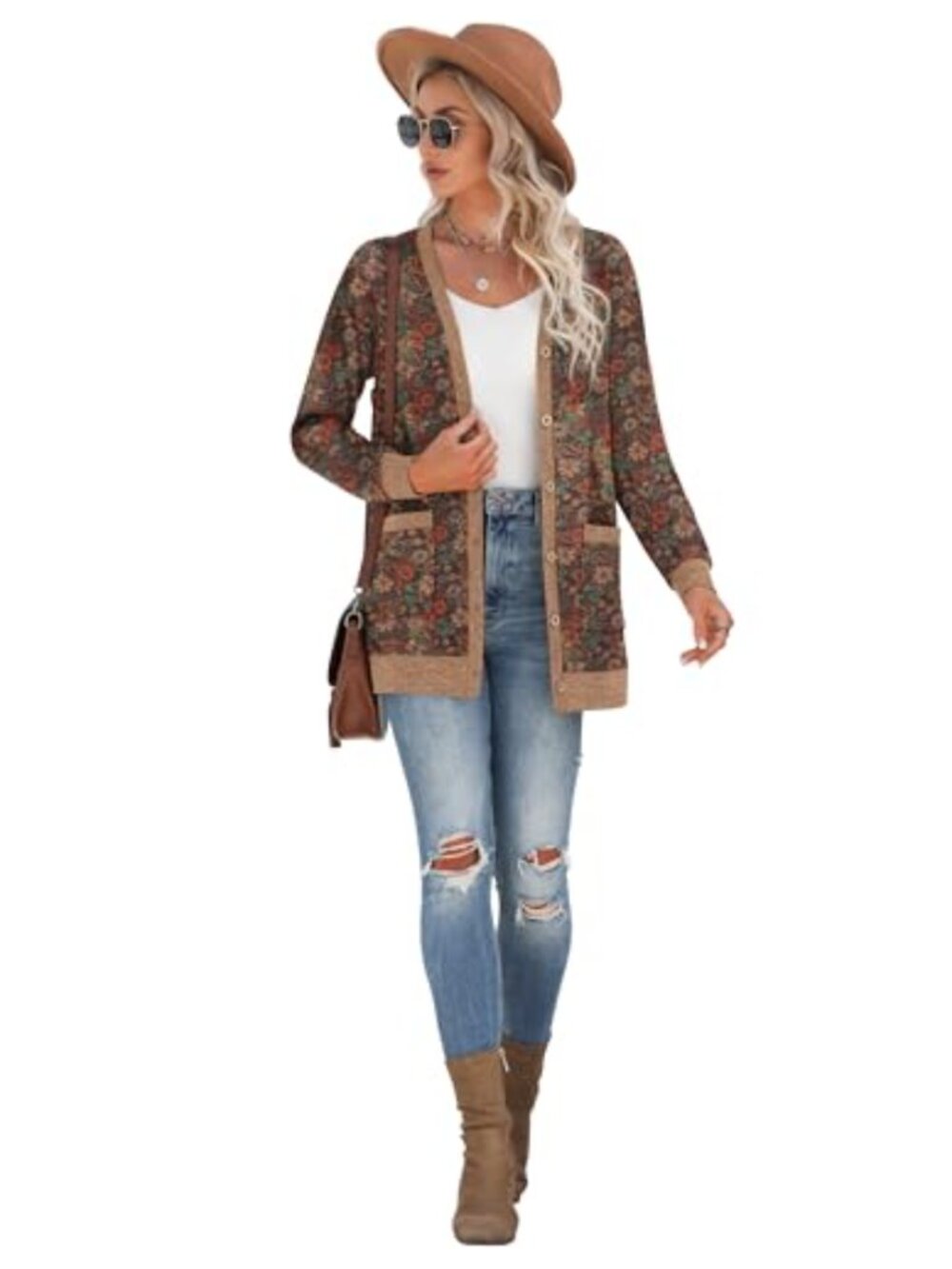 Open Front Button Down Ribbed Knit Lightweight Cardigan with Pockets - Picture 4 of 4